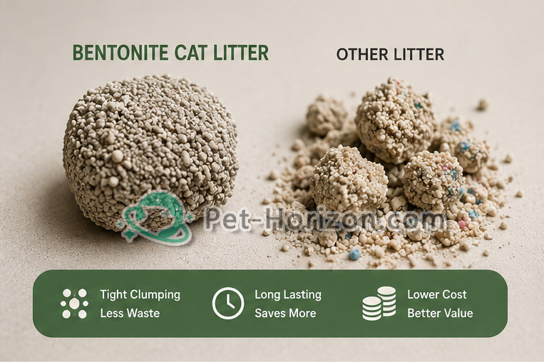 Comparison of clumping bentonite cat litter and ordinary cat litter showing stronger clump formation