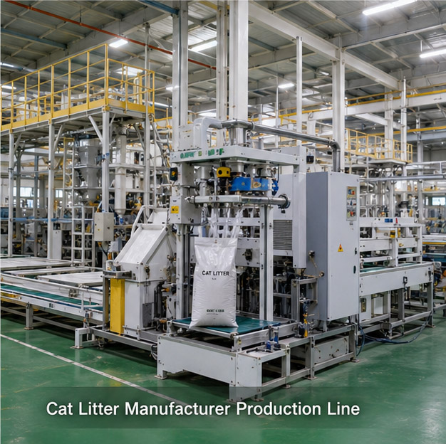 Automated cat litter manufacturing production line in a professional cat litter factory