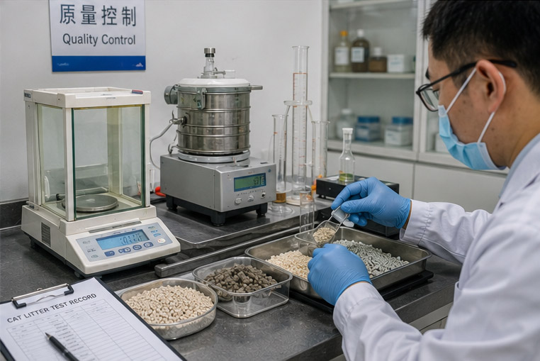 Quality control testing for cat litter products before shipment