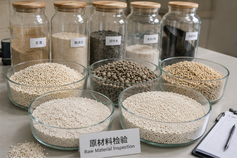 Quality inspection of cat litter raw materials before manufacturing