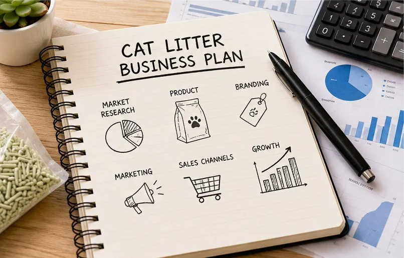Cat litter business plan showing market research, branding, product development and sales strategy