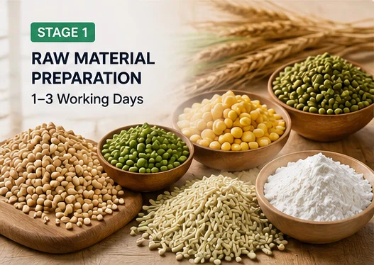 cat litter raw material preparation process showing tofu cat litter soybean fiber and bentonite ore screening steps