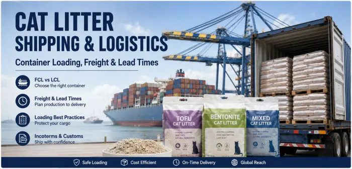 Cat litter shipping and logistics with ocean container loading for international wholesale exports