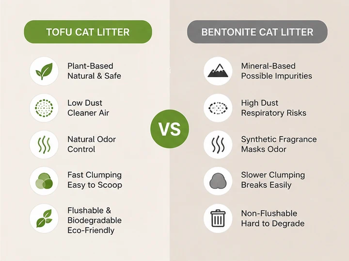 Clumping performance and odor control comparison of tofu cat litter vs bentonite cat litter