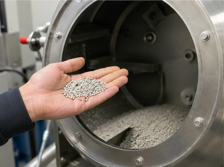 Laboratory chamber performing dynamic dust testing on cat litter samples