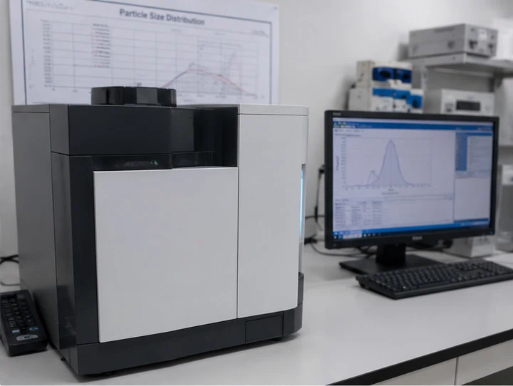 Laser particle size analyzer used for cat litter dust particle analysis