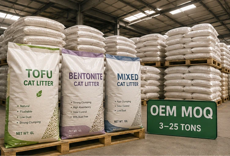 OEM cat litter minimum order quantity for tofu cat litter bentonite cat litter and mixed cat litter