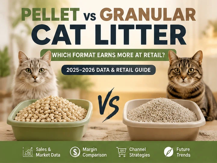 Pellet vs granular cat litter retail comparison showing market share, sales performance, and profit margins in 2025–2026 global pet market