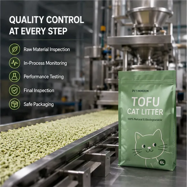 Quality control process in a professional tofu cat litter manufacturing facility