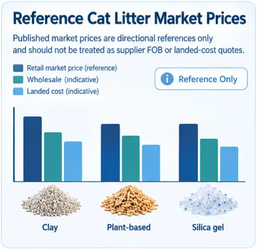 Reference cat litter market prices by material and pricing category