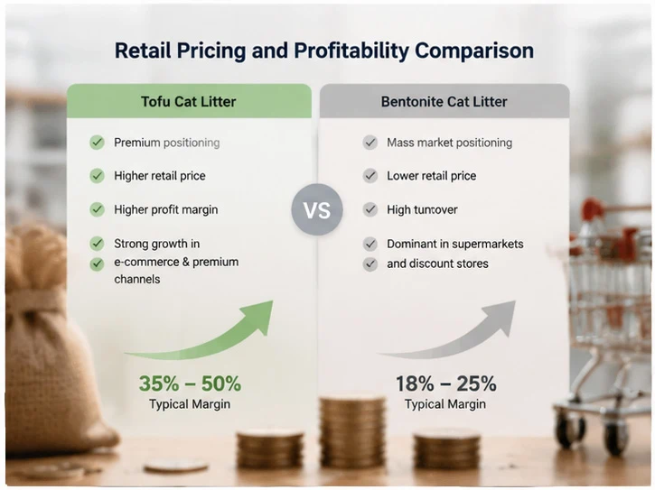 Retail pricing and profitability comparison of tofu and bentonite cat litter