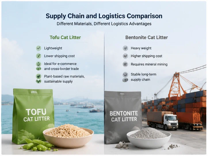 Supply chain and logistics comparison of tofu and bentonite cat litter