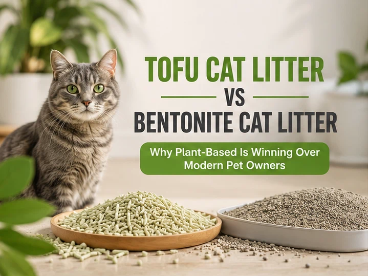 Tofu cat litter vs bentonite cat litter comparison showing plant-based litter advantages