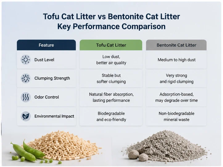 Tofu vs bentonite cat litter performance comparison table