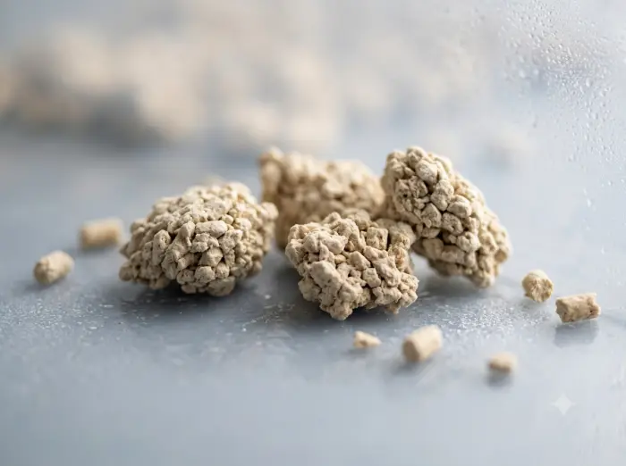 Comparison of tofu cat litter clumps resisting tropical humidity on a wet surface