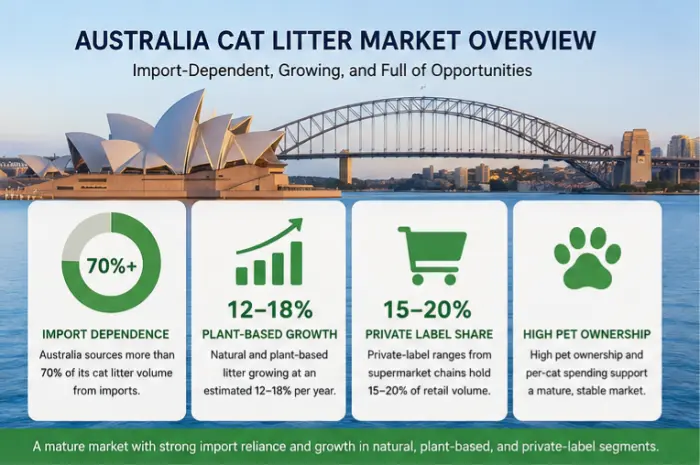 Overview of the Australia cat litter market size and import dependence