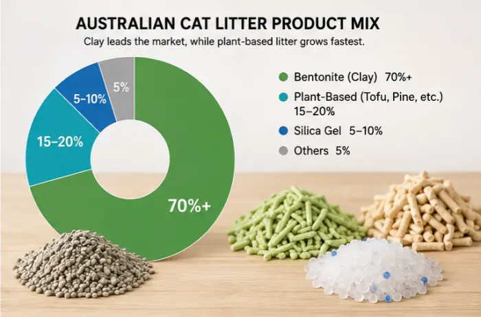 Breakdown of cat litter product types sold in Australia