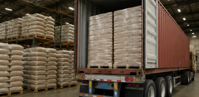 Plant-based cat litter bags prepared for OEM production and container shipping