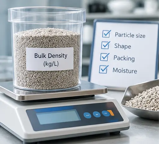 Bentonite cat litter bulk density measurement in kg/L