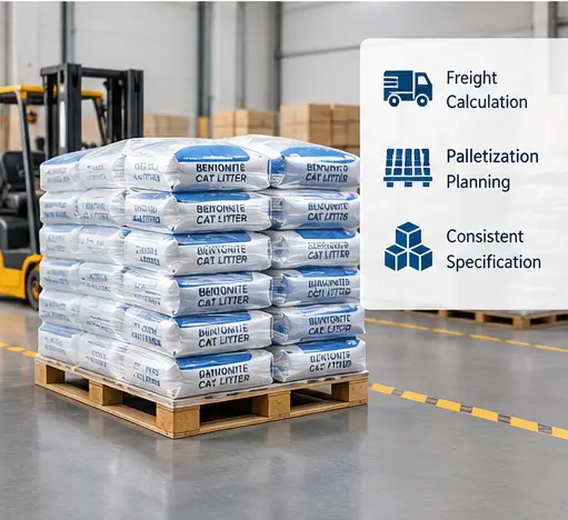 Bentonite cat litter pallet weight and freight planning