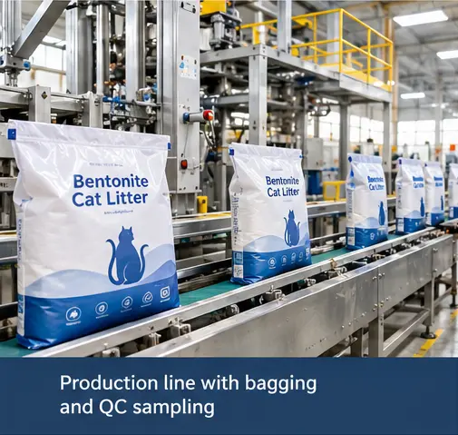 Bentonite cat litter production line with bagging and QC sampling