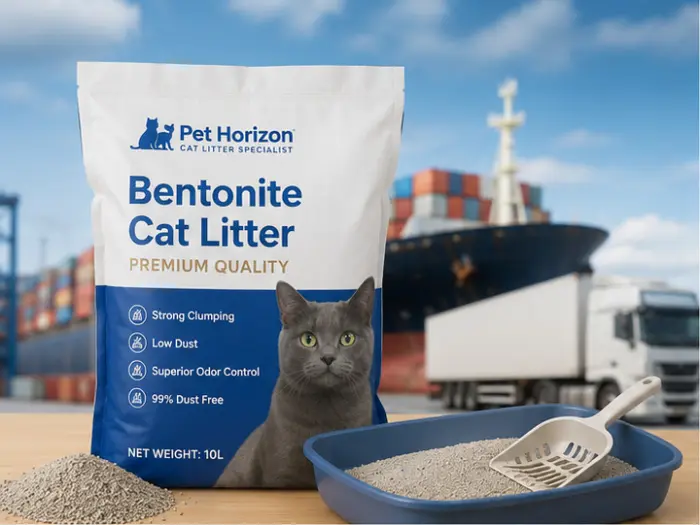 Premium bentonite cat litter wholesale manufactured for global importers, distributors, and private label brands.