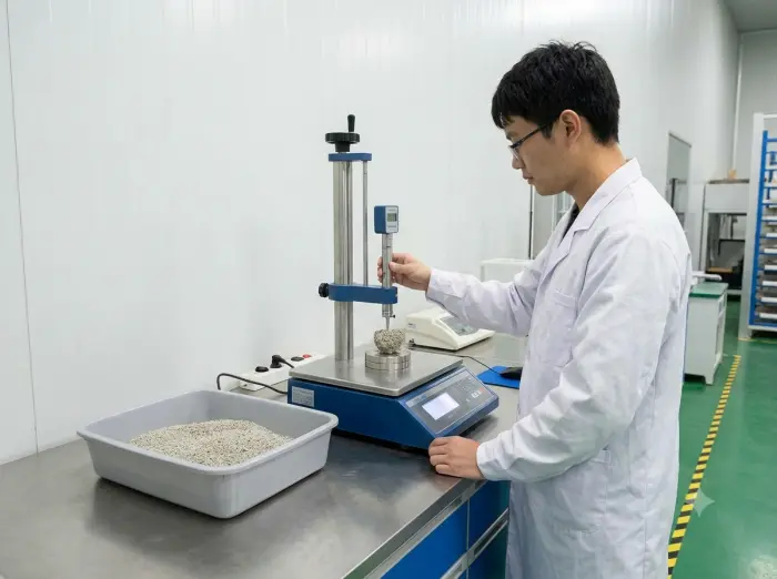 Factory quality control station measuring cat litter clump hardness and dust rate for OEM batches