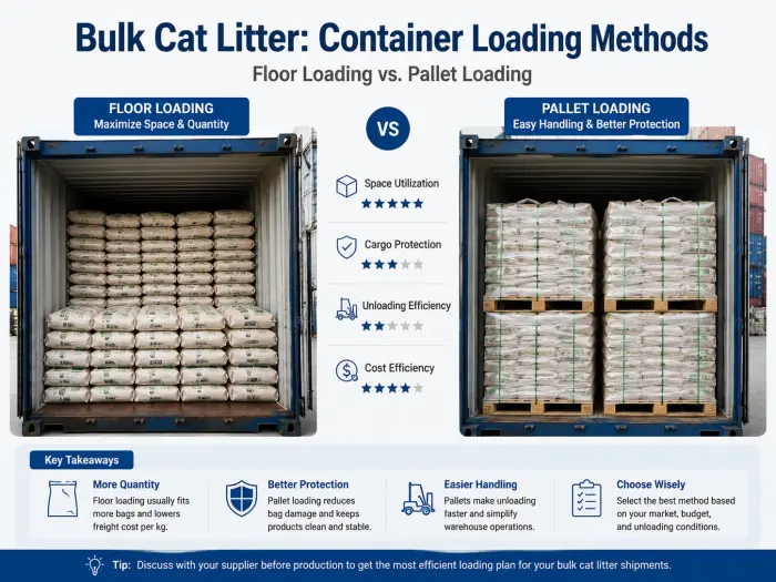 Floor loading vs pallet loading methods for bulk cat litter container shipping