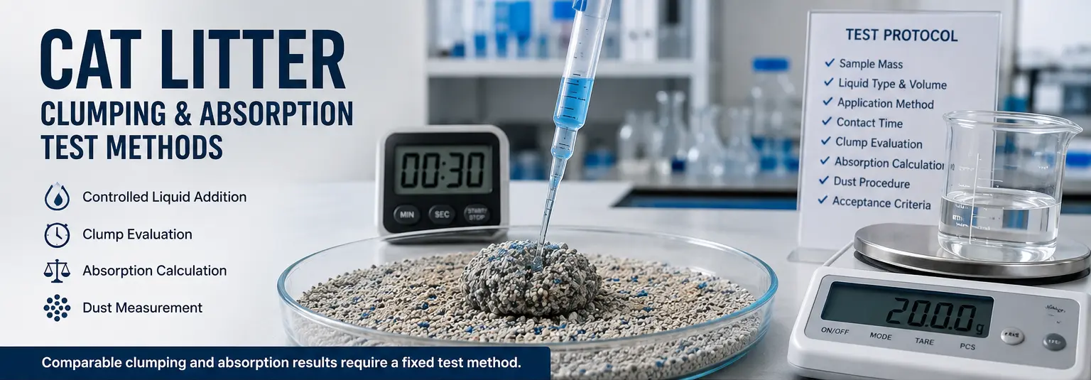 Cat litter clumping and absorption testing in a laboratory