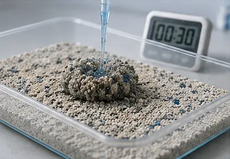 Cat litter sample tested for clump formation after controlled liquid addition