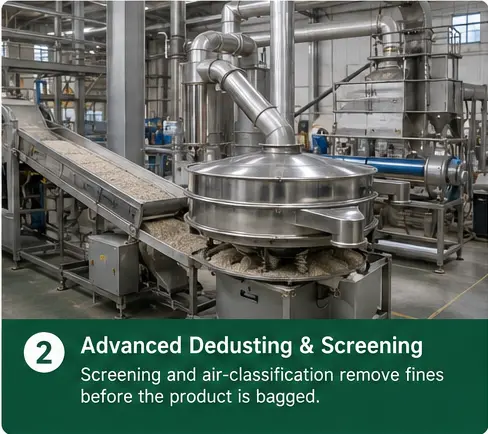 Cat litter production line with screening and dedusting equipment