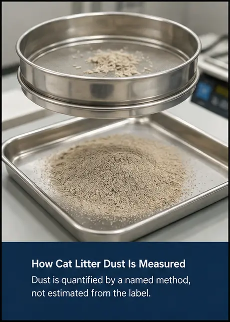 Sieve analysis for measuring loose fines in cat litter
