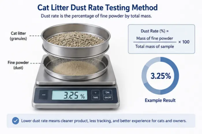 Measuring cat litter dust rate as the percentage of fine powder by total mass