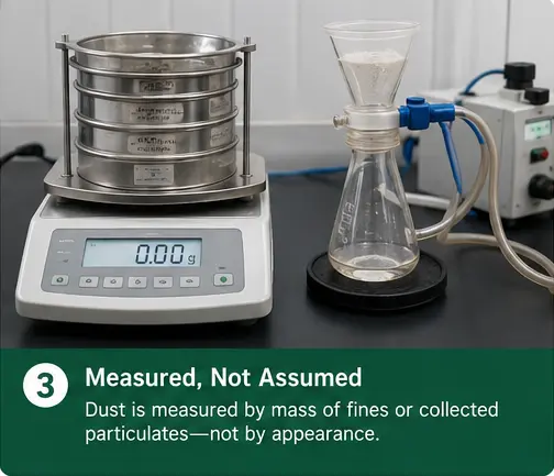 Sieve and gravimetric equipment for measuring cat litter dust and fines
