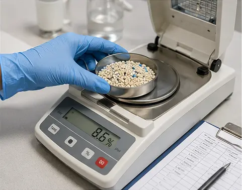 Cat litter sample undergoing moisture testing before export