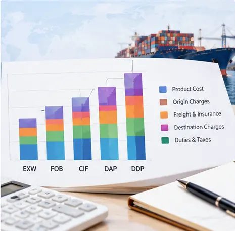 Landed cost comparison for cat litter imports under EXW, FOB, CIF, DAP, and DDP