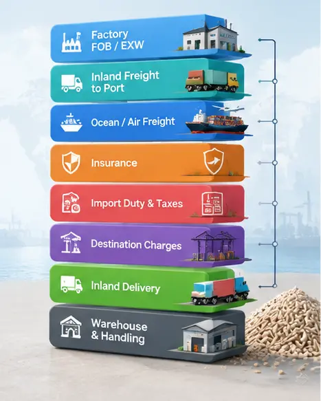 Cat litter import cost breakdown including freight duty and warehouse delivery