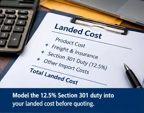 US import lane Landed cost calculation for China-origin cat litter imports