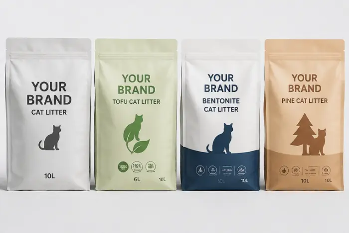 Private label cat litter packaging options for African import brands