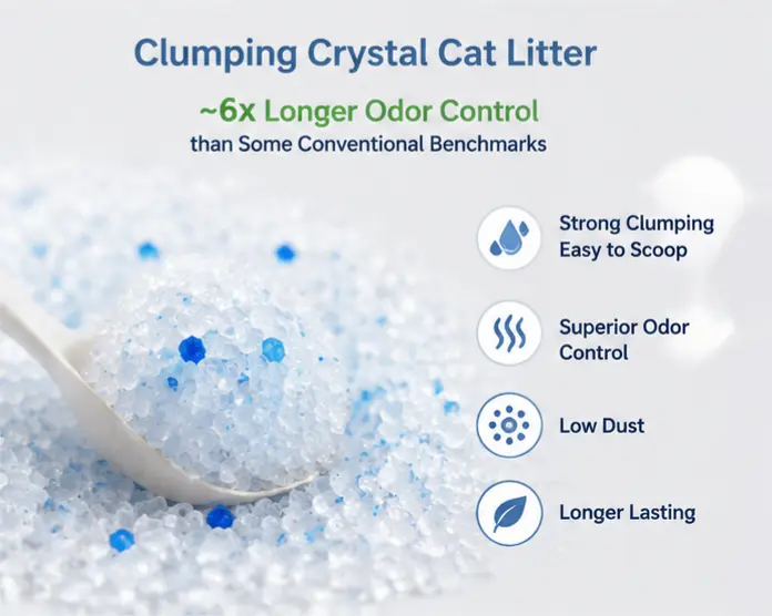 Clumping crystal cat litter granules close-up