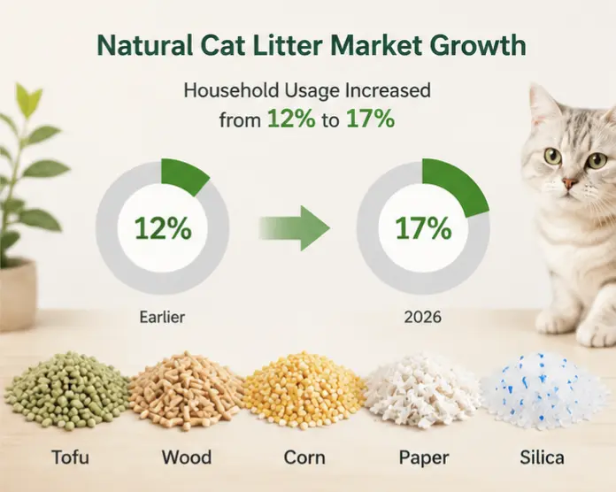 Natural cat litter segment migration from clay to plant-based