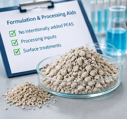 Mineral litter aids Bentonite cat litter formulation with PFAS screening checklist for processing inputs