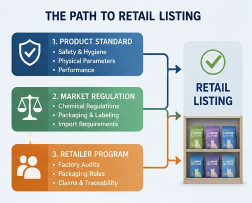 Cat litter retail listing path from product standards to retailer requirements