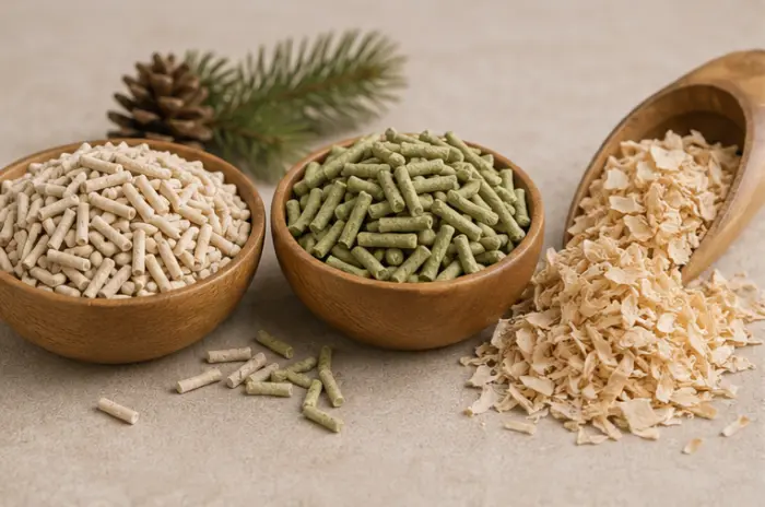 Plant-based tofu and pine cat litter as low-dust silica-free alternative