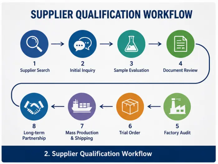 Cat litter supplier qualification workflow from supplier search to factory audit and bulk order