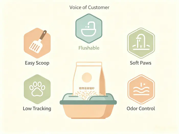 Voice of customer attributes for cat litter on social commerce