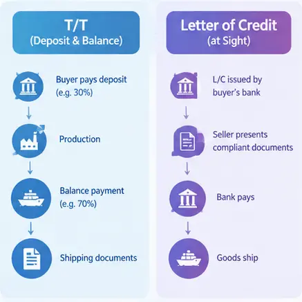 Comparison of T/T deposit and balance payments with a letter of credit at sight for cat litter imports