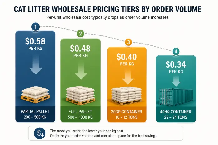 Cat litter wholesale pricing tiers by order volume