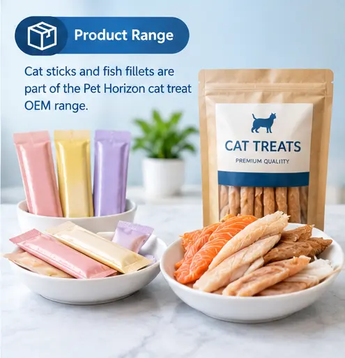 Product range Cat sticks and fish fillets for private-label cat treat OEM