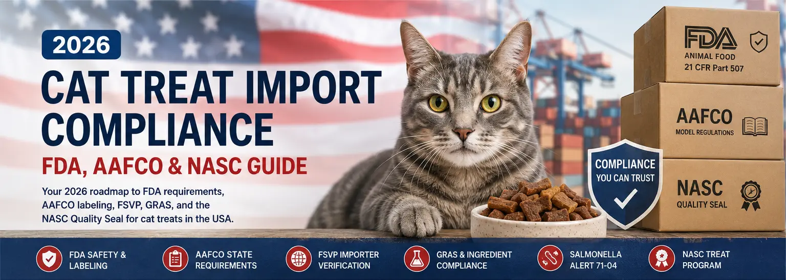 2026 U.S. cat treat import compliance guide covering FDA, AAFCO, FSVP and NASC